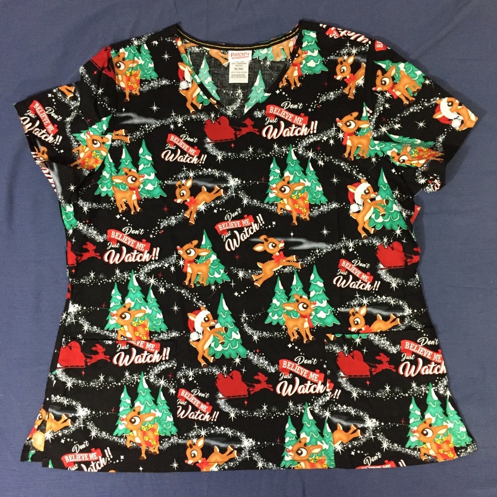 Rudolph Scrub Top. Festive Christmas Scrub